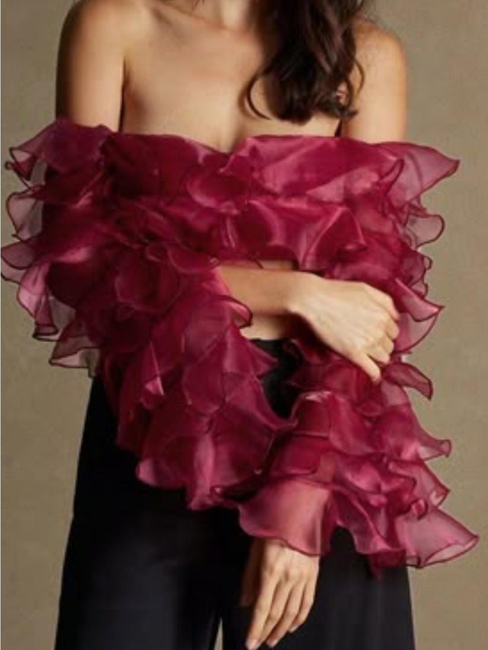 Anewsta Ruffled Off-Shoulder Crop Top in Burgundy size small A1